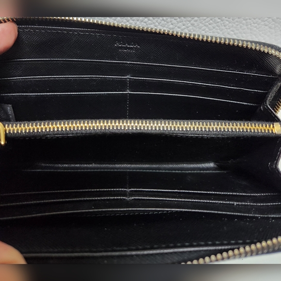PRADA Saffiano Black Leather Zip Around Wallet EUC - Picture 9 of 11